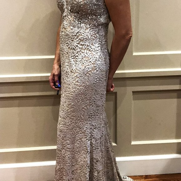 Luxury Jovani Silver Dress Long - Picture 10 of 16